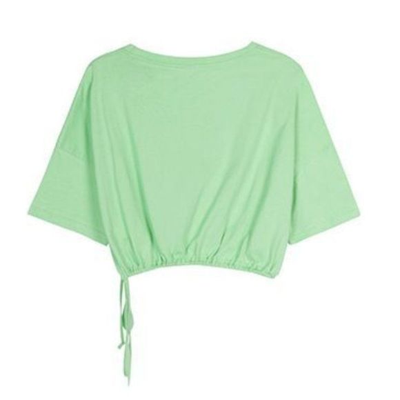 Green Cropped  Drawstring Short-Sleeve Top - Picture 7 of 9